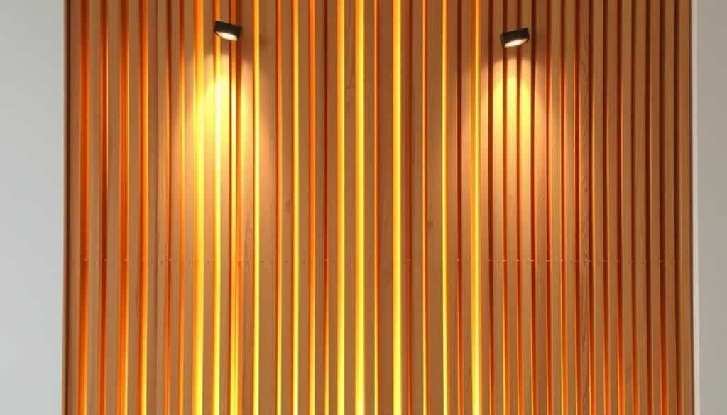 backlit wooden slat panels