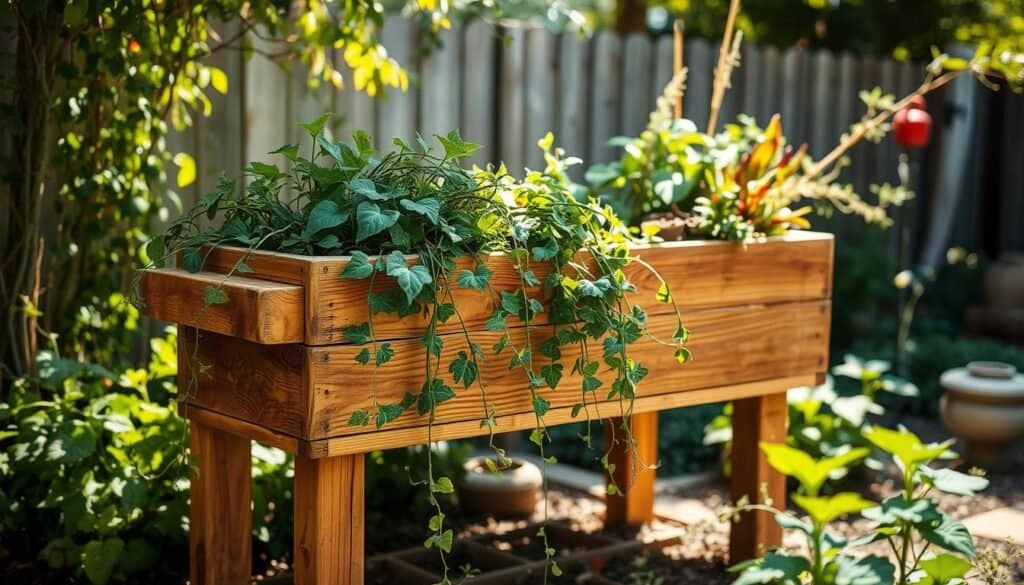 elevated wooden garden trough