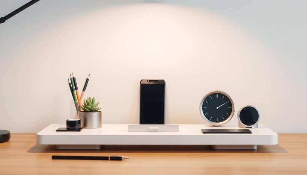 modern desktop organizer with phone dock