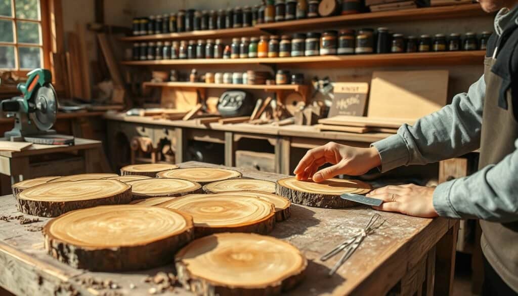 preparing wood slices