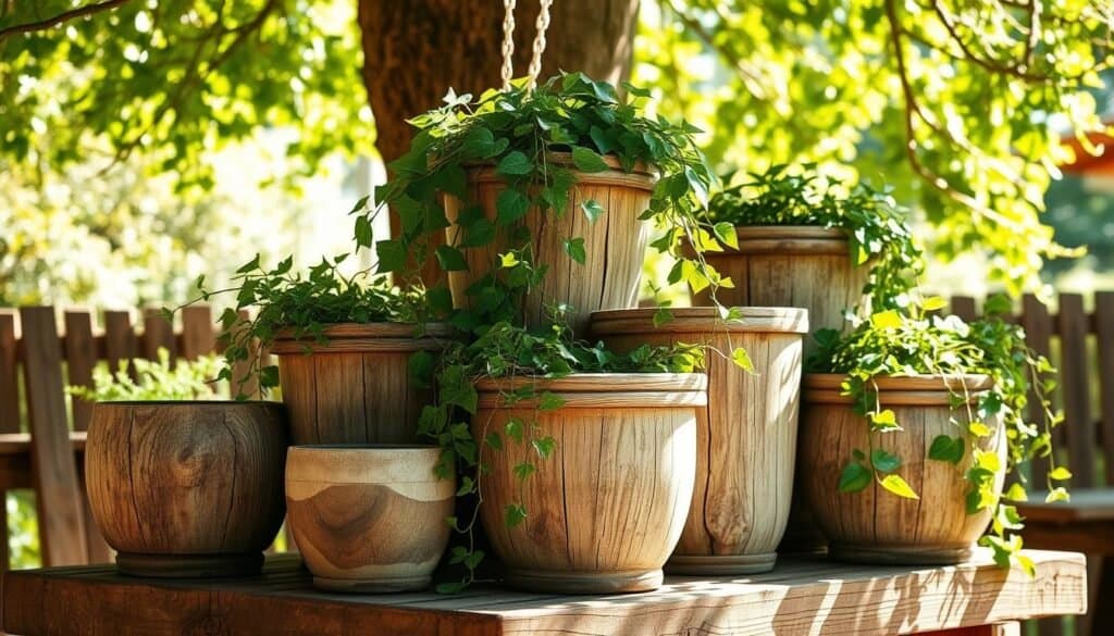 wooden flower pots