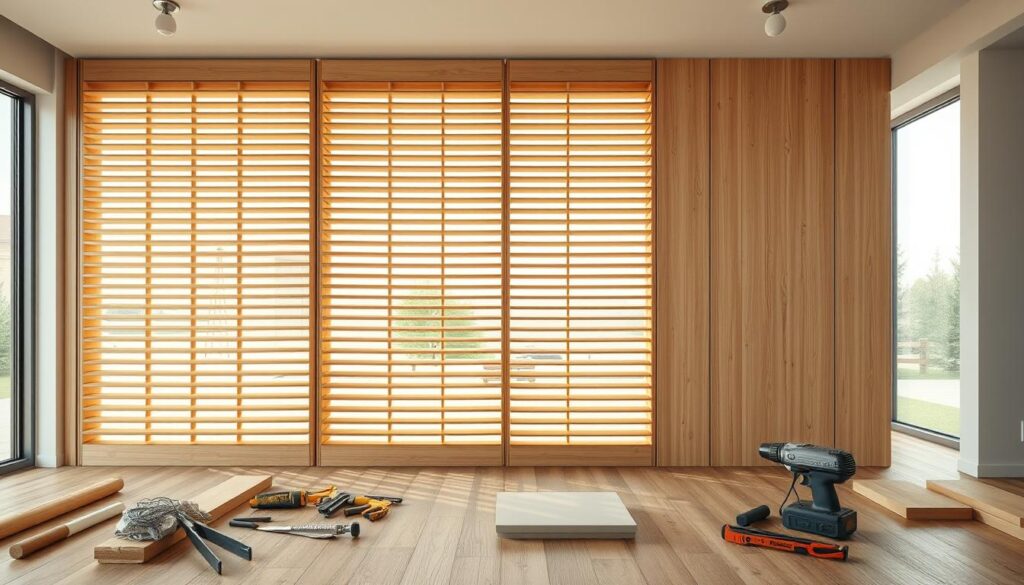 wooden slat panel installation