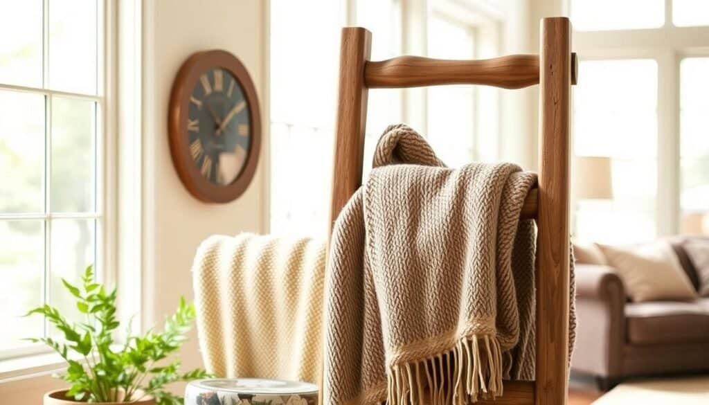 DIY rustic wooden blanket ladder ideas