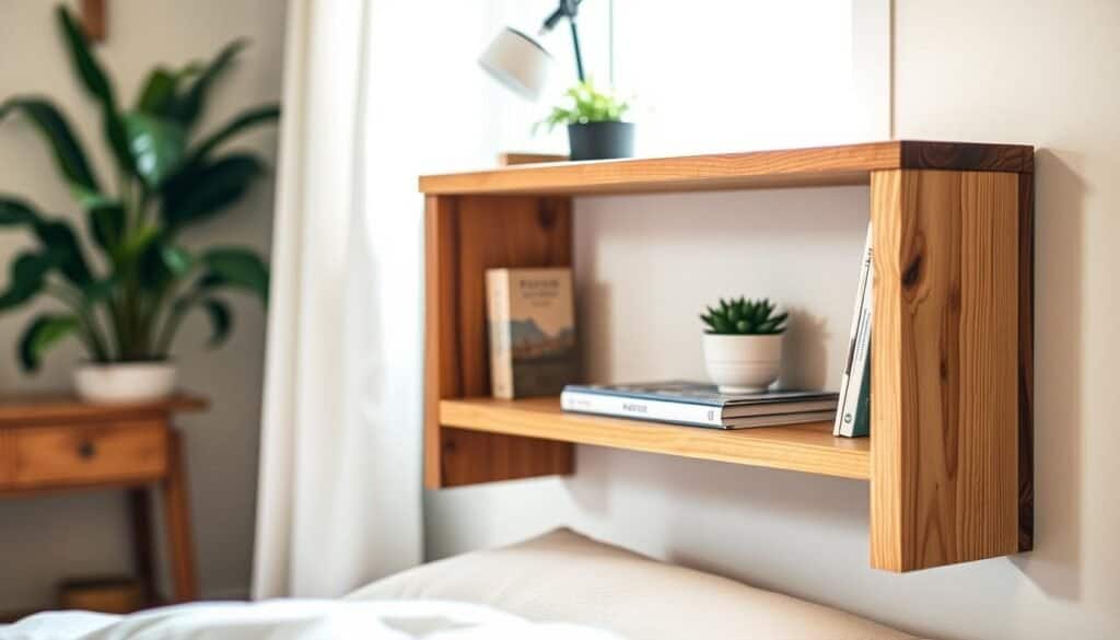 DIY wooden bedside shelf with limited tools