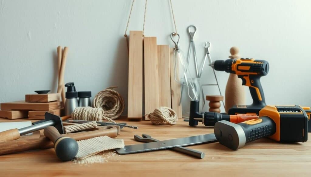 DIY wooden hanging planter tools