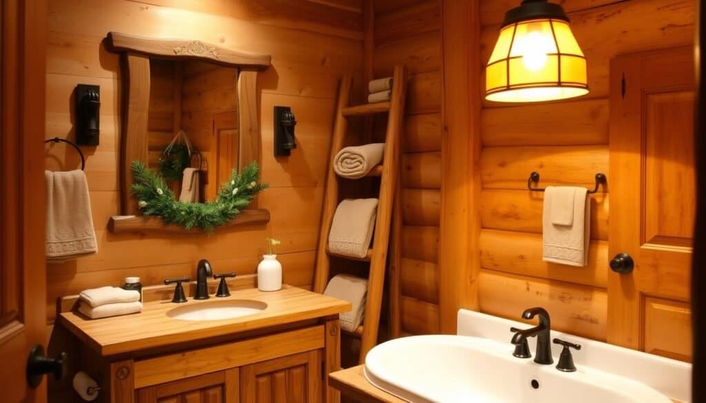 bathroom wooden accent pieces
