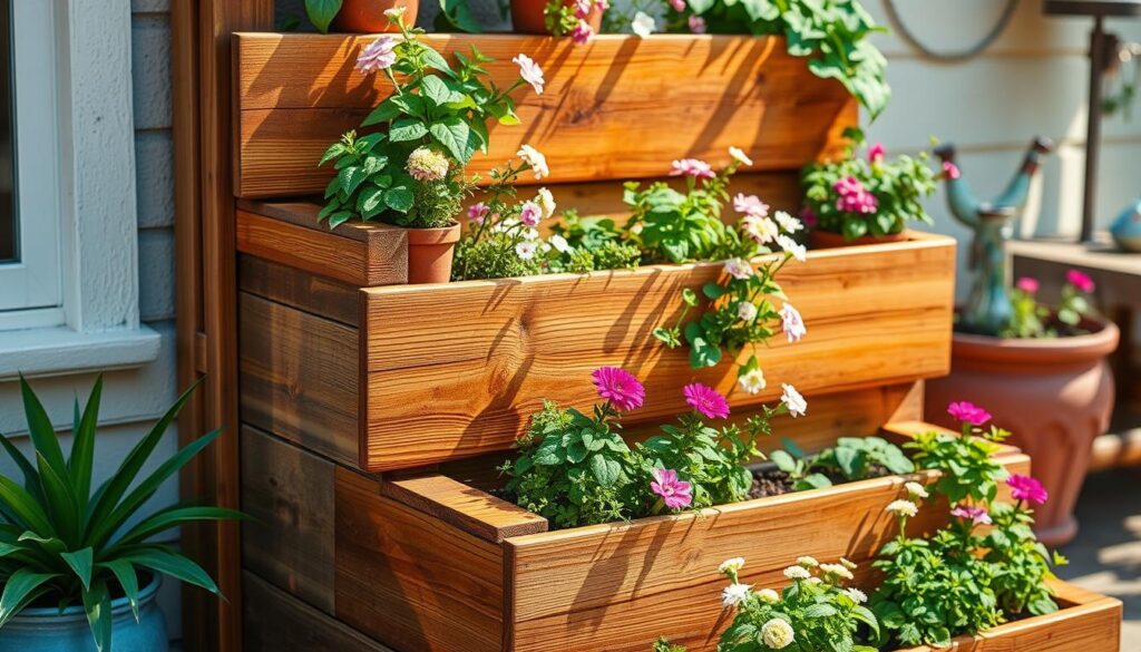 classic three-tier wooden staircase planter