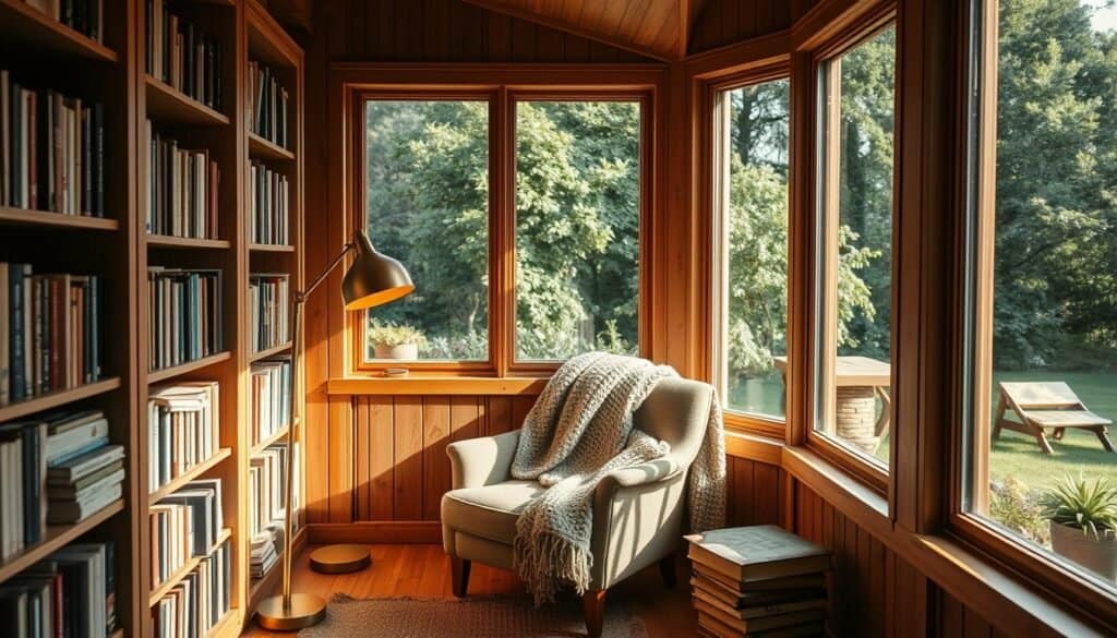 cozy wooden reading corner