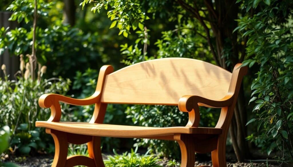 curved wooden garden bench