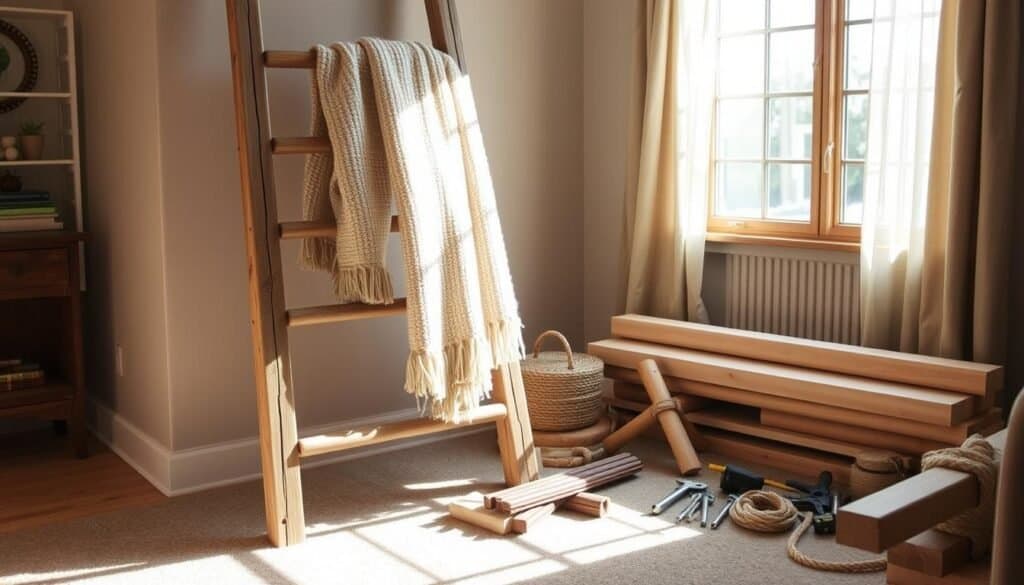 diy rustic wooden blanket ladder materials
