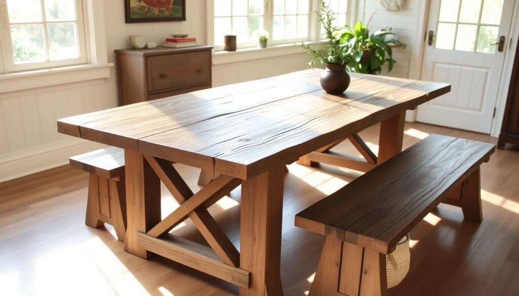 farmhouse table with matching bench set