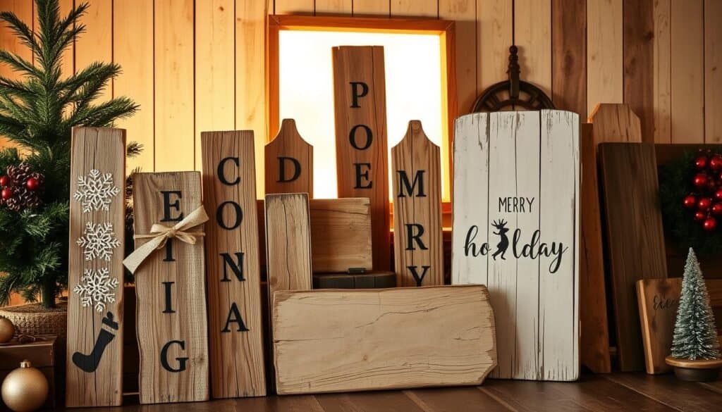 festive wooden signs