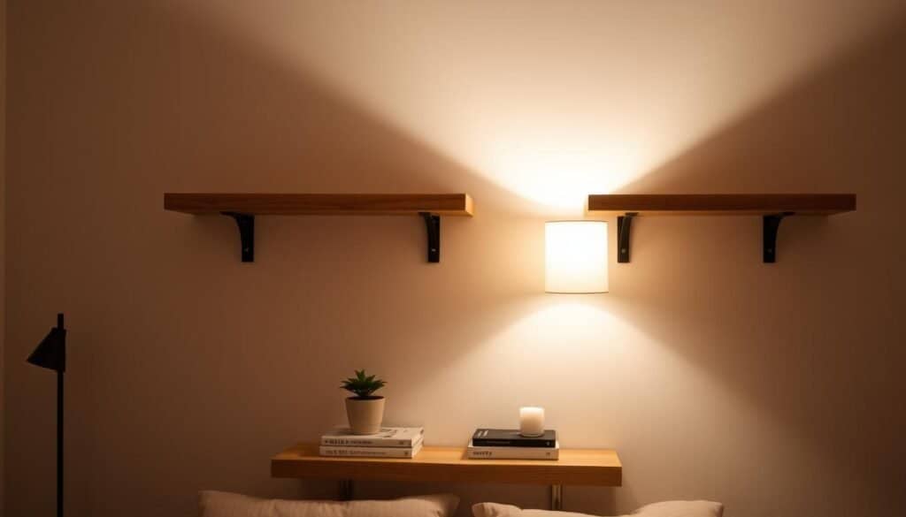 floating shelves in bedroom