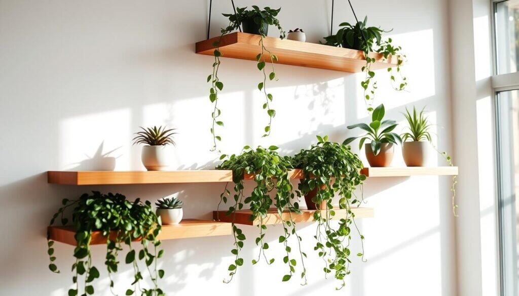 floating wood shelves for indoor plants