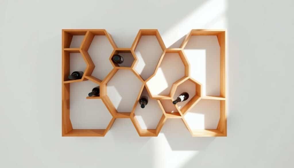 geometric honeycomb wine rack design