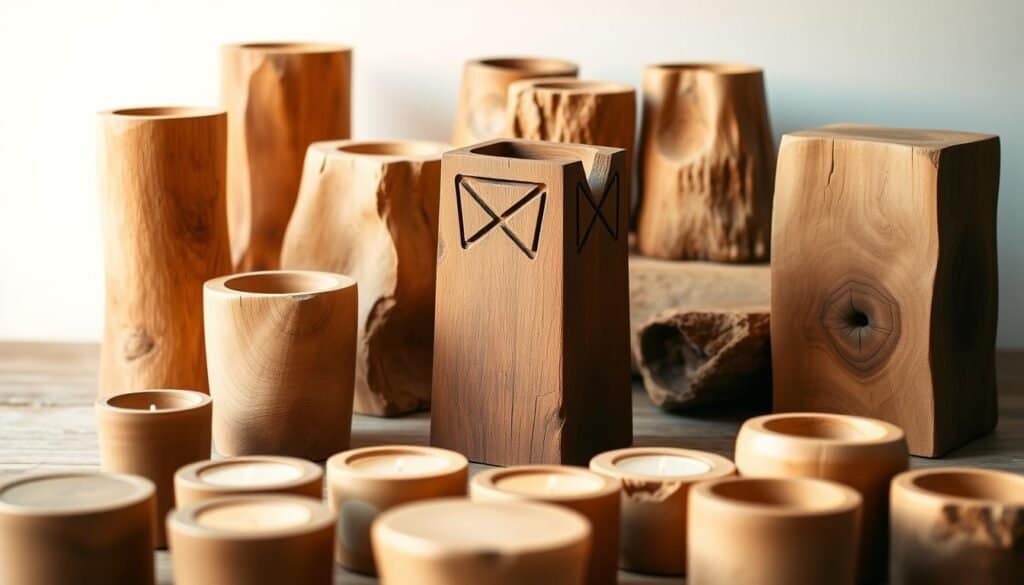 handmade wooden candle holder set