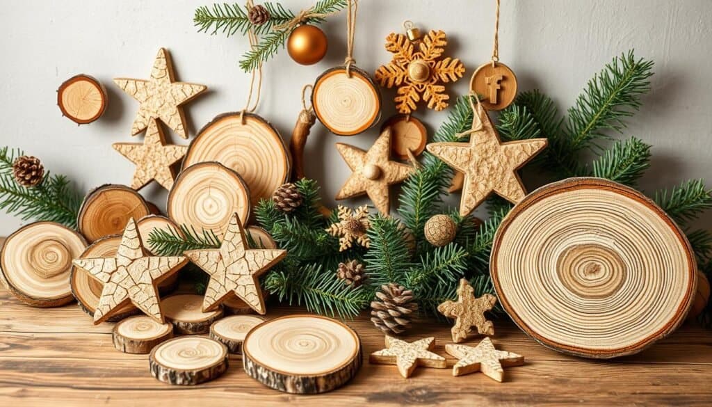 holiday crafts from wood slices for a natural touch
