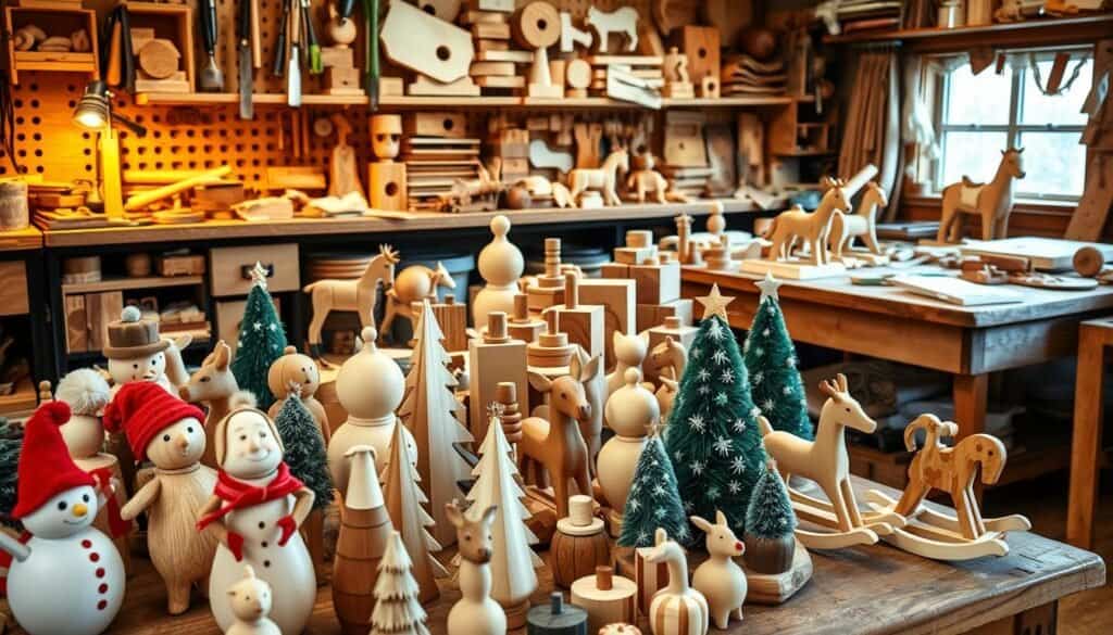 holiday-themed wooden toys