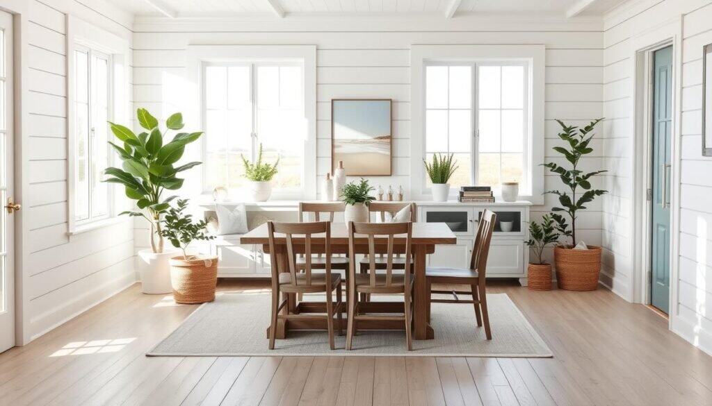 horizontal shiplap in coastal dining rooms