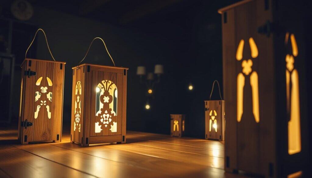 illuminated pallet wood lanterns