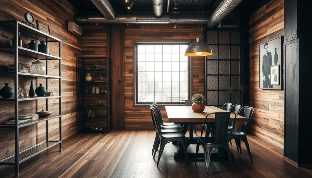 industrial-inspired wood and metal combinations