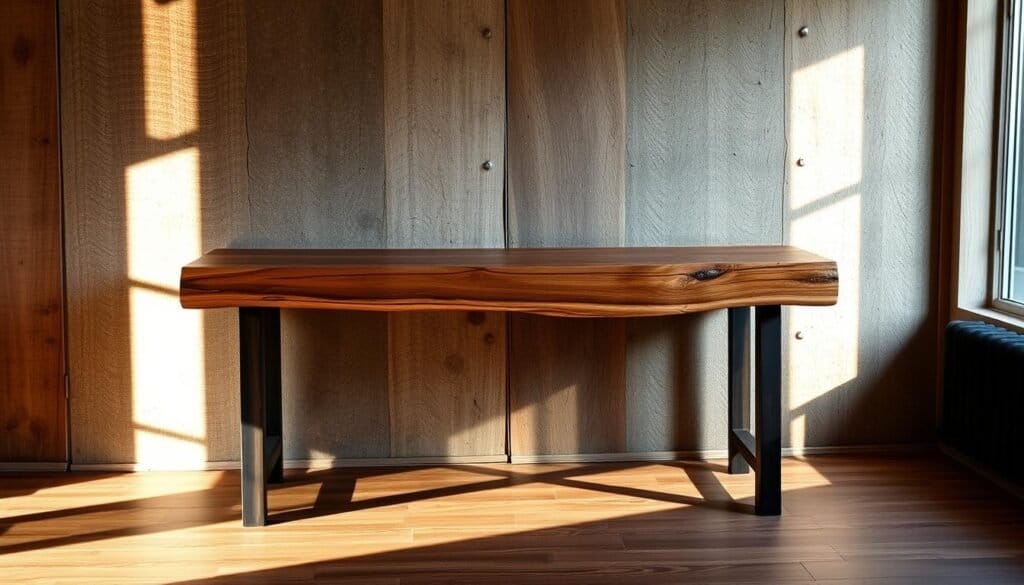 live edge wood slab console table