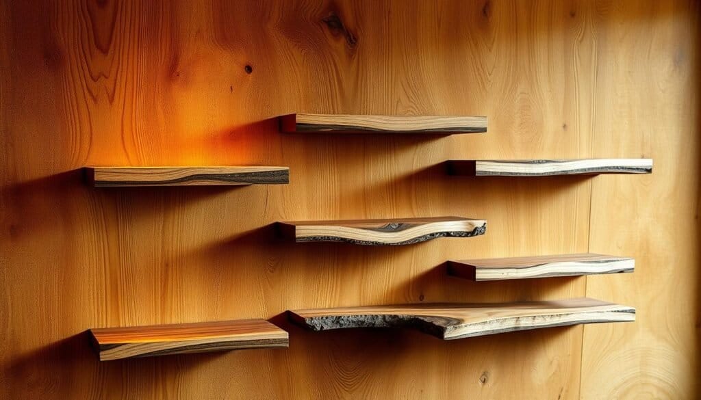 live edge wooden shelves