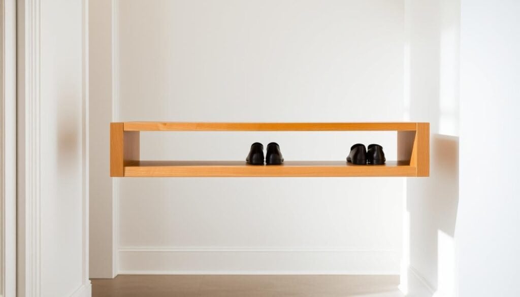 minimalist floating shoe bench