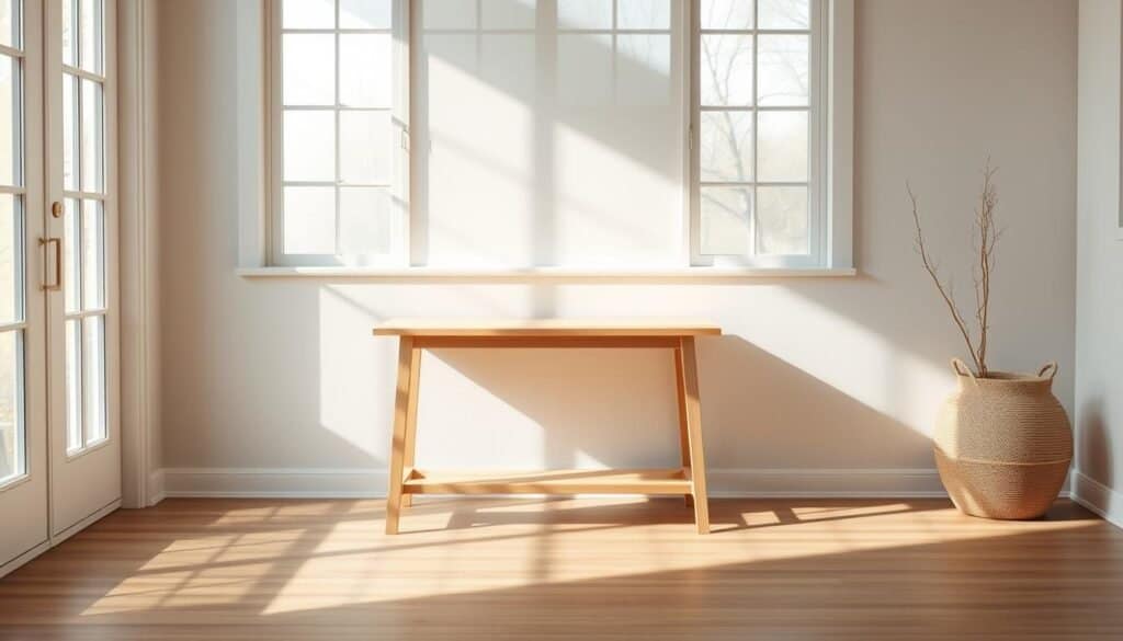 minimalist scandinavian-inspired entryway table