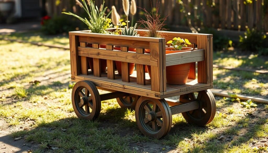 mobile wooden planter cart