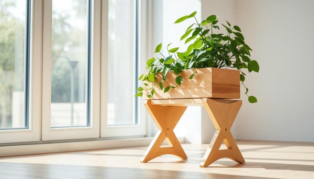 modern geometric wooden plant stand