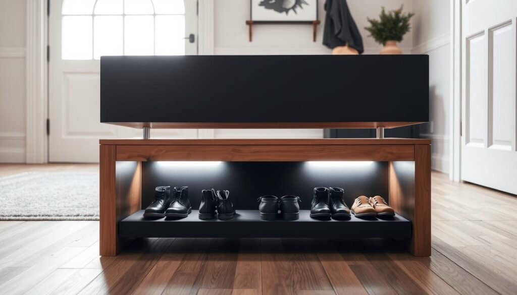 modern shoe bench with hidden storage
