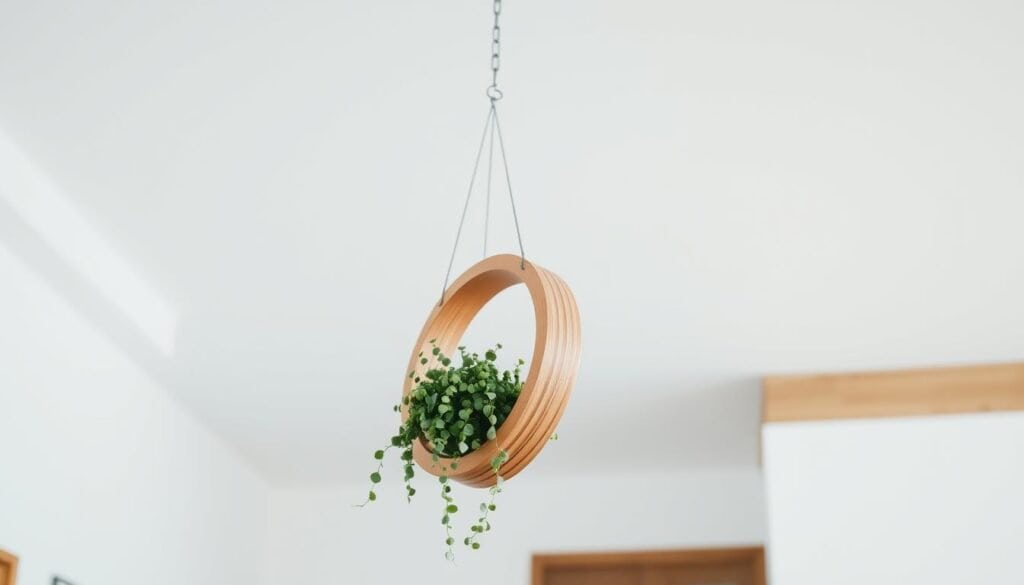 modern wooden ring hanging planter