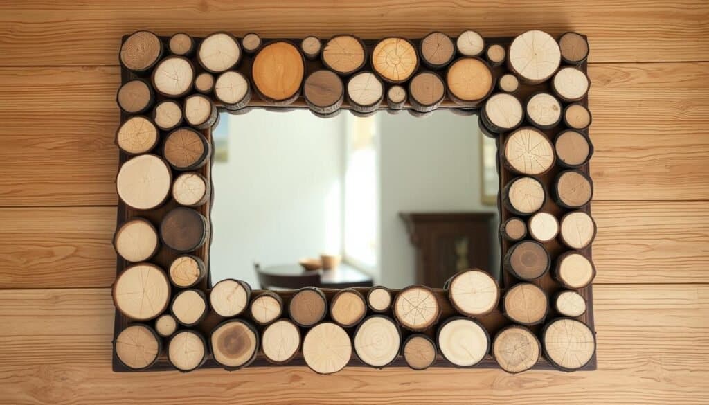 mosaic diy wood slice mirror frame