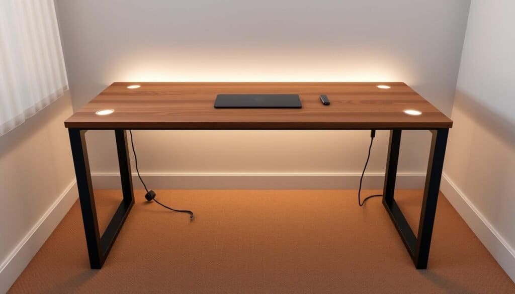 multifunctional bedroom table with cable management