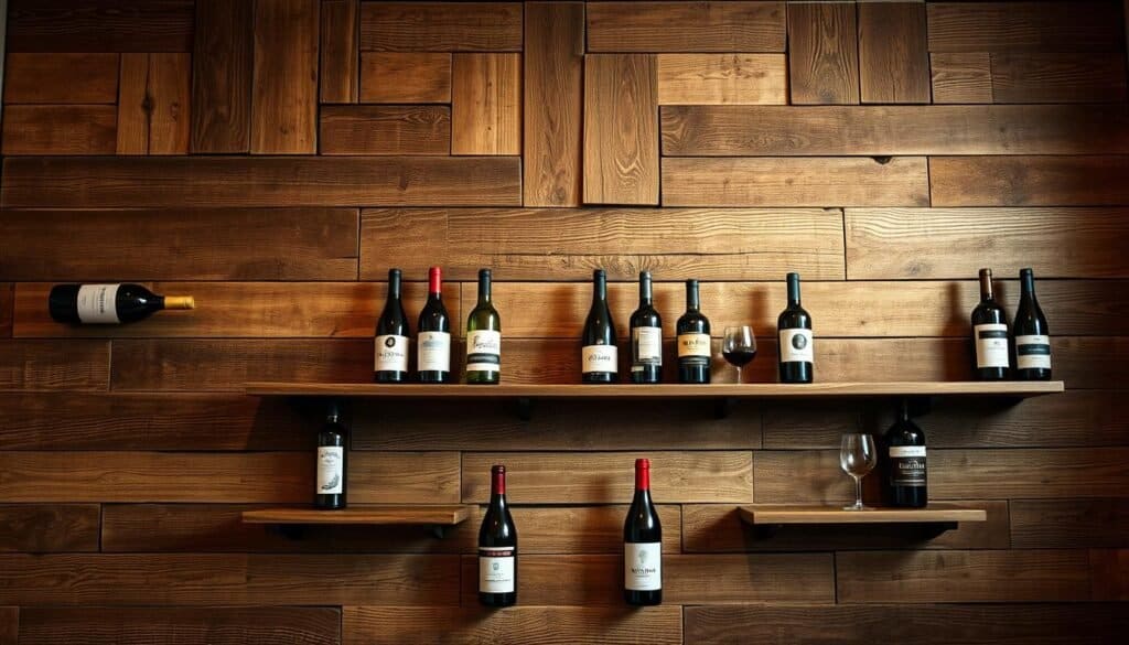 reclaimed barn wood statement wine wall