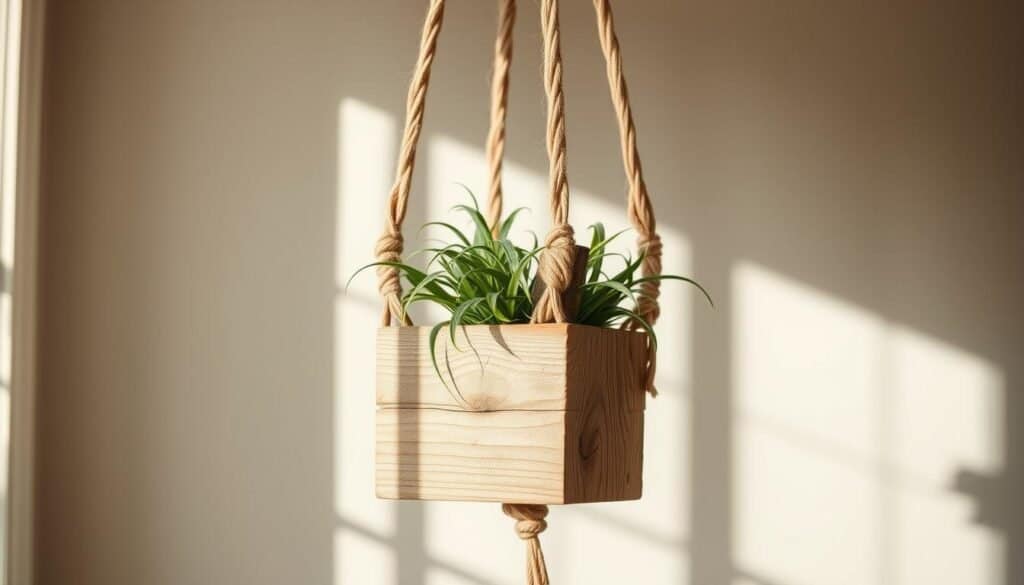 reclaimed wood macrame planter