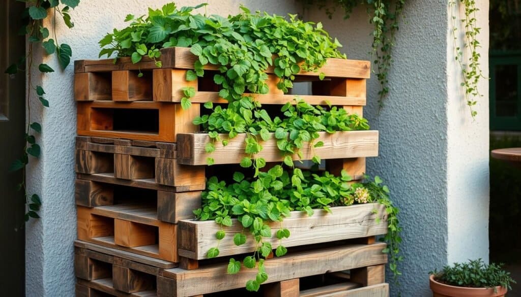 repurposed wooden pallet tiered garden