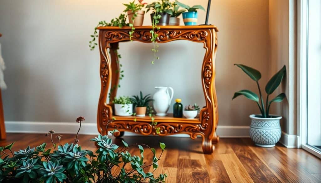 retro wooden plant stand