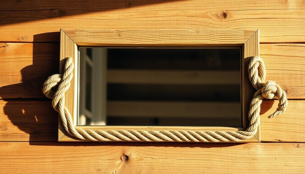 rope-accented wooden mirror frame