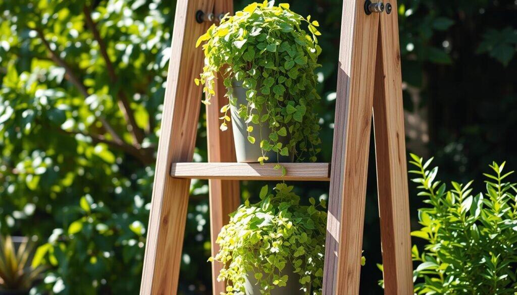 rustic ladder-style tiered plant stand