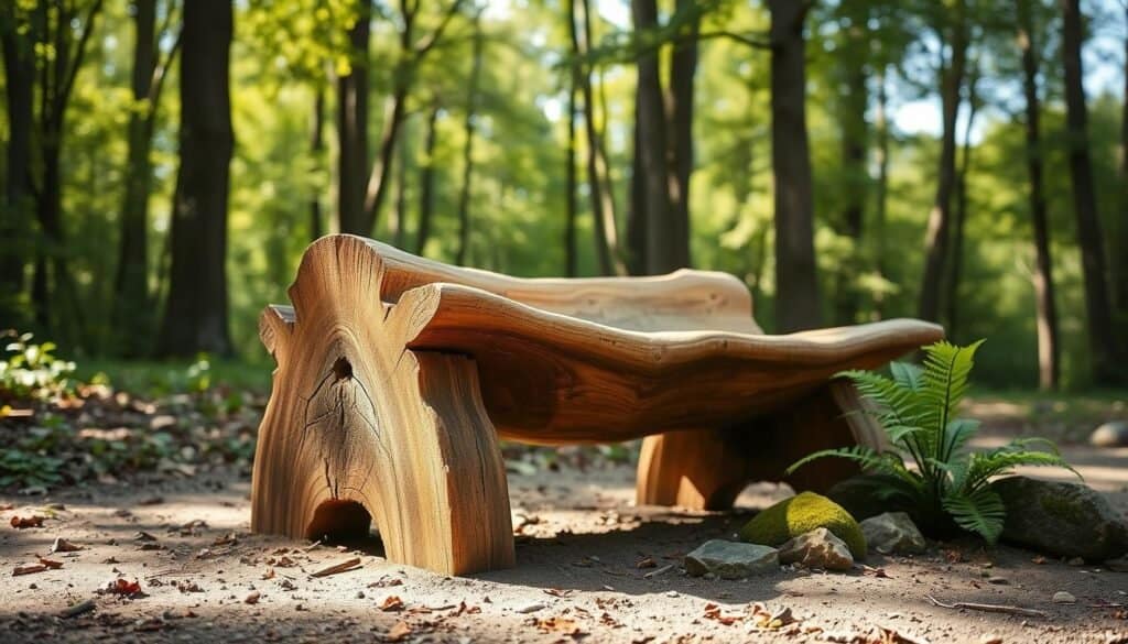 rustic log bench with natural edges