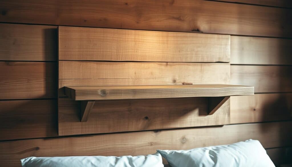 rustic reclaimed wood bedside shelf