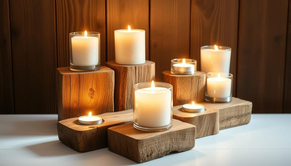 rustic wooden candle holders