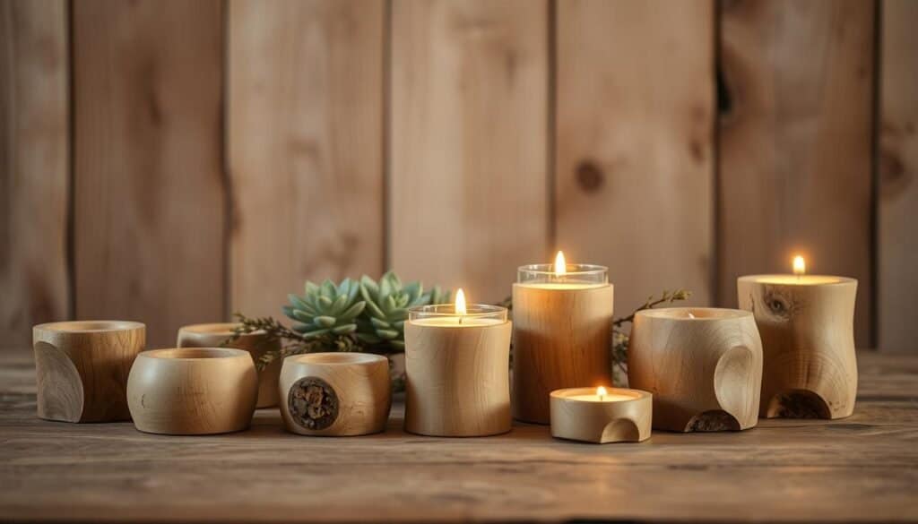 rustic wooden candle holders