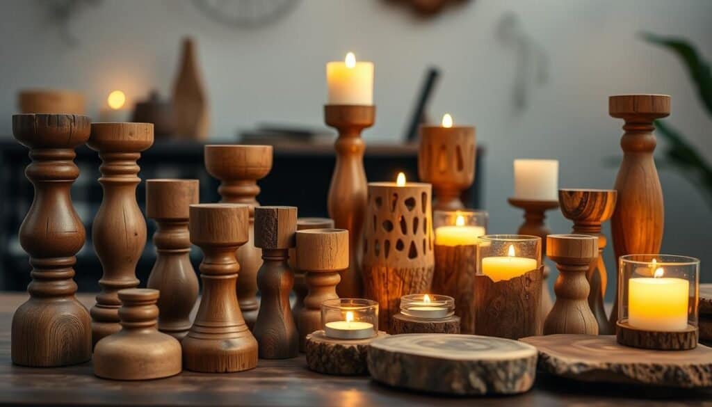 rustic wooden candle holders