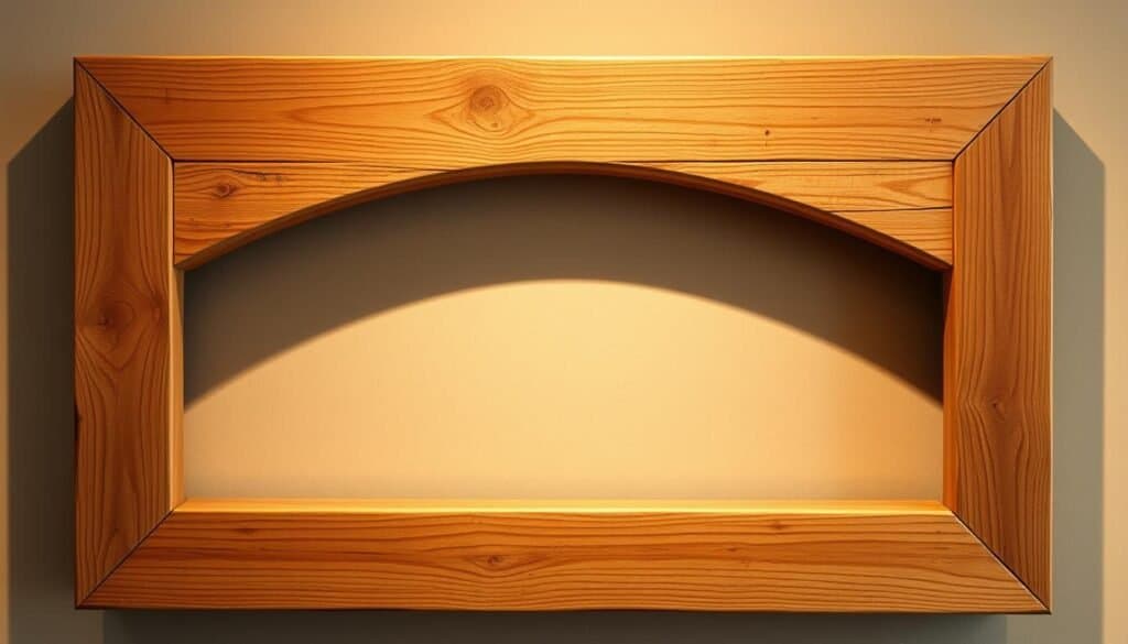 rustic wooden frame with integrated shelf