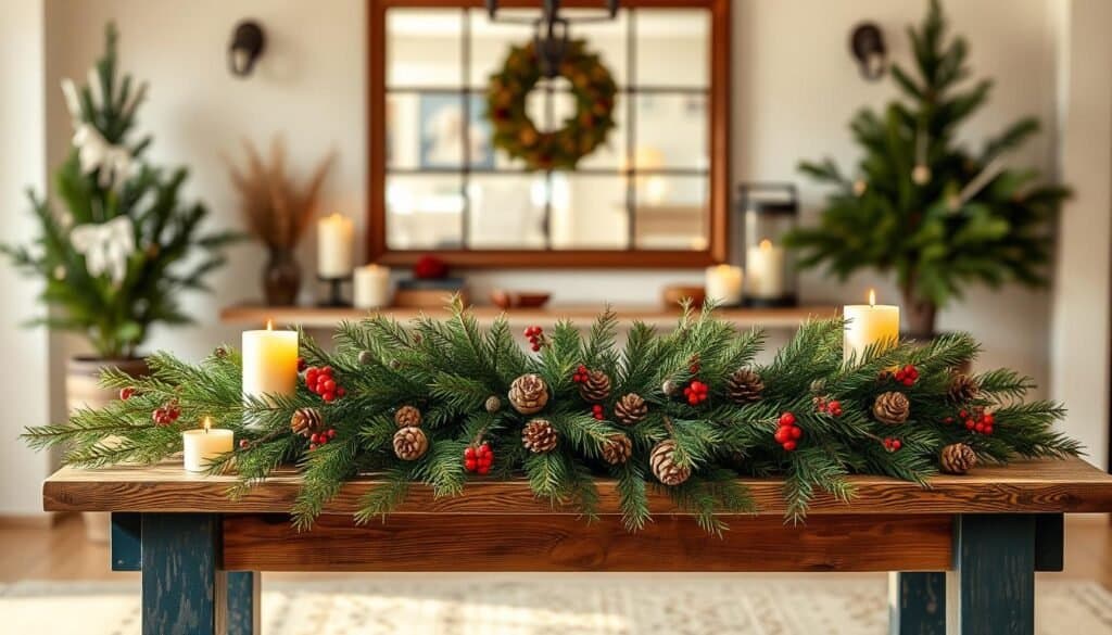 styling entryway table with seasonal natural elements