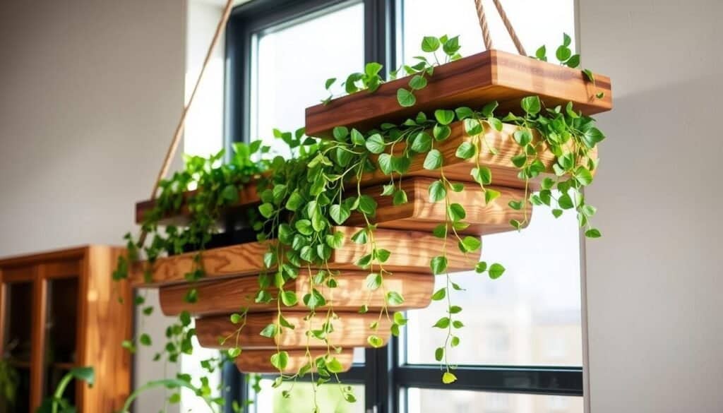 tiered wooden hanging planter