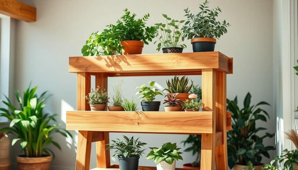 tiered wooden planter stand